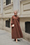 Women's Side Tie Detailed Crew Neck Dress Brown