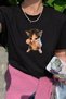 Women's Oversize T-Shirt Scuba Cat Printed Black – Crew Neck, Comfortable Fit, 100% Cotton - 2