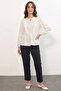 Women's Round Neck Ruffled Lace-Up White Blouse - 4