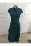 Women's Short Sleeve Court Collar Slit Midi Imported Crepe Dress - 4