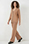 Women's V-Neck Buttoned Knitwear Camel Set - 3