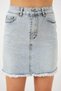 Women's Crew Neck Regular Waist Tasseled Mini Cotton Blue Denim Skirt - 5