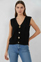 Women's V-Neck Knitted Detailed Buttoned Knitwear Black Vest - 5