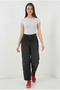Women's High Waist Side Stripe Cotton Wide Leg Black Palazzo Trousers - 4