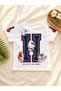 Girl's Shorts Set 100% Cotton Summer Set Adjustable Waist with Laces White T-Shirt Navy Blue Shorts Set of 2 - 5