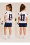 Girl's Shorts Set 100% Cotton Summer Set Adjustable Waist with Laces White T-Shirt Navy Blue Shorts Set of 2 - 3