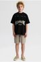 Nk Boy's Elastic Waist Lace-Up Cotton Bermuda Shorts 8-14 Years Green - 2