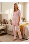 Women's Pink Short Sleeve Lace Detailed Buttoned Design Suitable for Breastfeeding 100% Cotton Maternity Pajama Set - 4