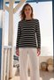 Women's Plus Size Crew Neck Striped Long Sleeve Cotton Mom T-Shirt Combed Cotton Blouse - 4