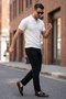 White Polo Collar Half Zipper Knitwear Men's T-Shirt - 2