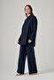 Embroidered Linen Suit with Trousers 1073 Navy Blue - 4