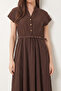 Wrinkle Effect Summer Woven Dress Lub0090 Brown - 4