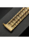Gold-Tone Leaf Pattern Mesh Bracelet for Women, Wide Link Bracelet with Decorative Box Clasp - 4