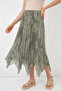 Women's Asymmetrical Pleated Floral Patterned Chiffon Green Skirt - 3