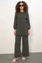 Women's Round Neck Polka Dot Black Set