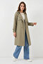 Women's Double-Breasted Collar Double-Button Green Trench Coat - 6