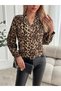 Women's Long Sleeve V-Neck Modal Leopard Print Blouse - 3
