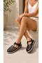 Women's Shiny Black Straw Striped Jelly Sandals 2cm Byndhasjlly01 - 8