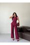 Gold Button Detailed Sleeveless Vest and Pants Set with Belt Accessory - 7