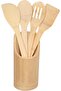 Bamboo Wooden Spoons set, 5-piece wooden cooking spatulas & spoons with holder, natural teak wood kitchen utensils, non-scratch non-stick safe Kitchen Utensil Set Premium Quality - 2