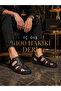 Cooka Shoes Men's Black Genuine Leather Velcro Casual Sandals