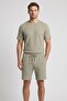 Men's Light Khaki Textured Crew Neck Short Sleeve T-Shirt