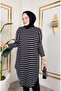 Black and White Striped Combed Cotton Hijab Tunic - 6