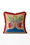 Two Zebras under the Tree Patterned Fringed Throw Pillow Cover - Colorful Pillowcase with Red Tassels