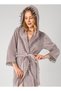 Women's Short Hooded Leaf Guipure Niki Velvet Bamboo Cotton Dressing Gown - 2
