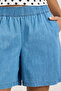 Washed Denim Shorts with Elastic Waist - 6