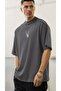 Men's Oversize Casual T-Shirt with Deer Print Anthracite Gray Melange - 2