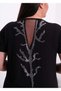 Women's Black Plus Size Transparent Back Stone Embellished V-Neck Short Sleeve Stretchy Blouse - 5