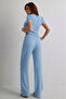 Women's Bubble Fabric Casual Stylish Blouse Wide Leg Pants Two-Piece Set - 3