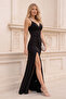 Slim Straps Ribbed Slit Long Evening Dress - Mee1024 - 3