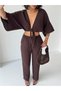 Crep Women's Muslin Tie-Back Blouse – Batwing Sleeve V-Neck 100% Cotton Crop Summer Blouse Brown - 3