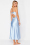 Blue Lace Back Detail Satin Woven Nightgown with Rope Straps - 2