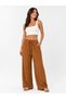 Women's Fabric Embossed Detailed Loose-Fitting Trousers with Wide Legs and Lace-Up Front, Stylish Twist Detail