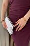 Women's White Satin Stone Evening Dress Bag - Hand and Shoulder Bag with Silver Accessories and Chain Strap - 2