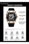 Mens Rubber Strap Quartz Watch Analog Barrel Shaped Dial Skeleton Mechanical Style Waterproof Luminous Sports Wristwatch Gift for Men Black Gold - 4