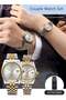 Couple Quartz Watch Set Stainless Steel Strap Round Dial with Rhinestone Decoration Luxurious Luminous Waterproof Calendar Analog Wristwatch Gift for Men and Women Silver