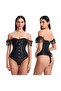 Black shoulder detailed strapless special textured patterned corset bustier - 3