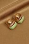 Green Enamel Gold Color Modern Earrings with Stones in the Center