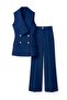 Stylish Gold Button Detailed Shawl Collar Vest and Navy Blue Trousers Set - 7