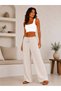 Women's Fabric Embossed Detailed Loose-Fitting Trousers with Wide Legs and Lace-Up Front, Stylish Twist Detail - 2