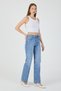 Women's Light Blue Stone Detailed High Waist Straight Fit Jean Trousers - 5