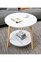 Round 2-Tier Wooden Coffee Table with Storage Shelf White Wood Finish 48 x 40 x 52 cm