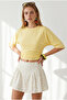 Women's Yellow Crew Neck Bat Drape Detailed Crop Blouse Blz-19003386 - 4