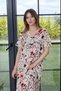 Women's Cream Floor Red Floral Patterned V-Neck Loose Long Dress - 3
