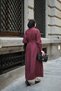 Women's Belt Detail, Elastic Waist, Buttoned Shirt Collar Dress, Burgundy - 7