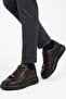 Men's Brown Monogram Embossed Leather Platform Sneaker Gun-Metal Stripe Shoes - 6